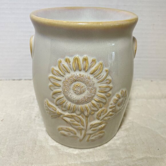 Ceramic Sunflower Design Butter Crock Or Candle warmer by Yankee Candle Beige & - Picture 2 of 11